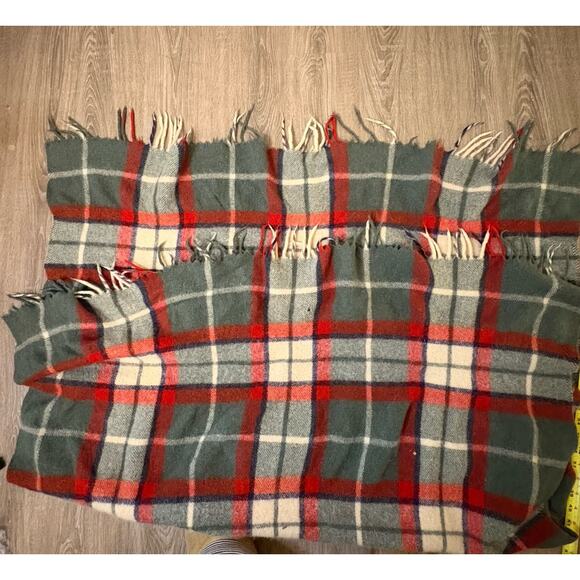 Vintage Wool Plaid Cutter Blanket 41x51 Green Red Tartan RL Christmas Style - Picture 6 of 7